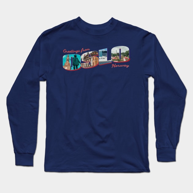 Greetings from Oslo in Norway Vintage style retro souvenir Long Sleeve T-Shirt by DesignerPropo